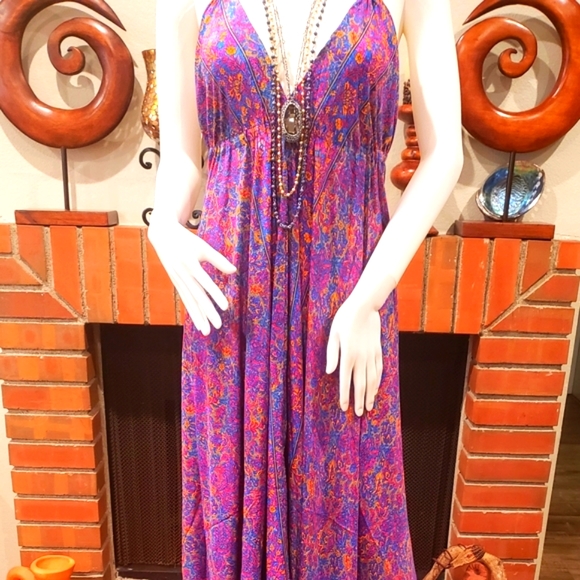 Karma Highway Beautiful BoHo Silky Tier Maxi Dress OS NWT - Picture 4 of 8